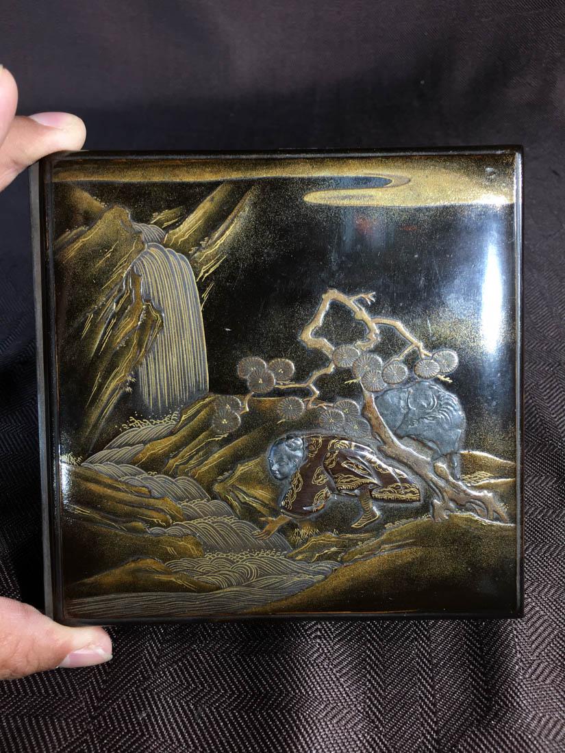 Japanese Lacquer Writing Box - Silver Inlay: meiji period japanese writing box with silver inlay box, 5.7" wide