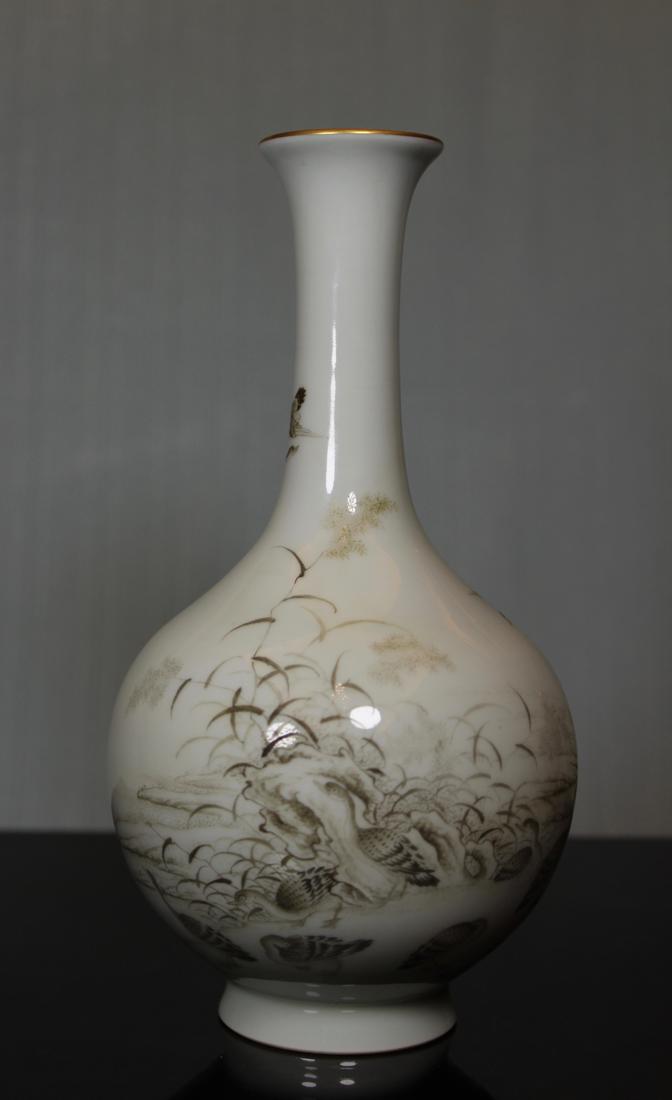 Chinese Porcelain Vase with Goose Scene - Hall Mark -: Provenace: Albert Gallatin Estate of New York; 20th cen, with hall mark, measures 8" in height