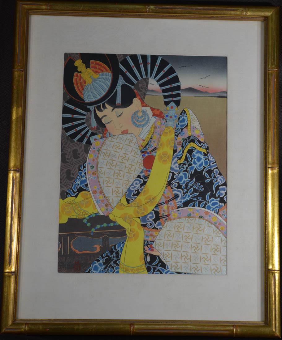 Japanese Wood Block Print - Paul Jacoulet: 20th cen, by Paul Jacoulet (1896 - 1960), tibetan princess, 11" by 15" visible image