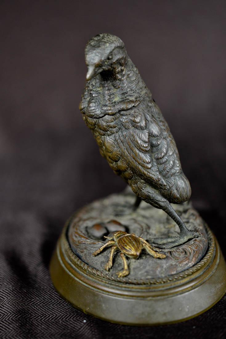 Austrian Bronze Bird Box with Beetle: 19th cen, measures 6.25"ht