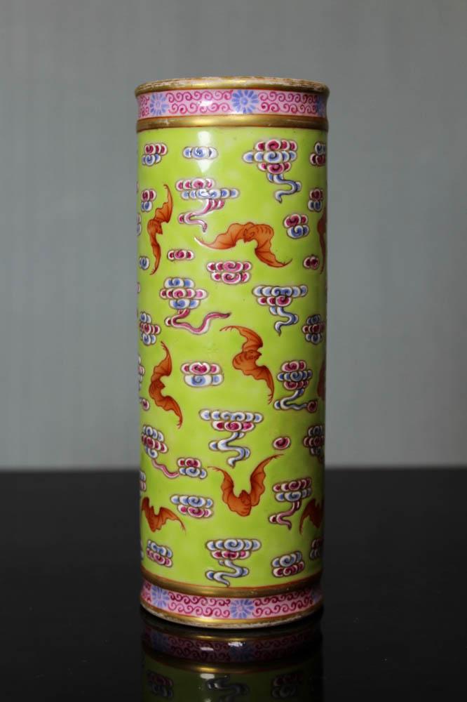 Chinese Porcelain Vase with Bat Scene - Albert Gallatin: Provenace: Albert Gallatin Estate of New York; 20th cen, with red hall mark, measures 6.25" in height