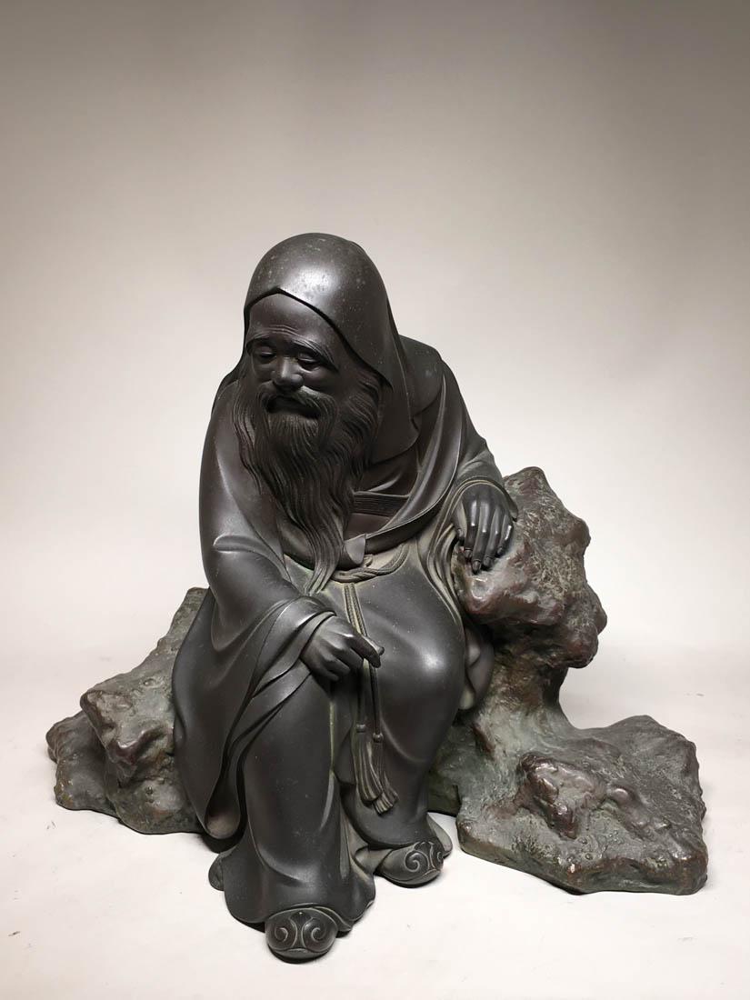 Japanese Tokyo School Bronze Scholar - Meiji Signed: meiji period, signed, tokyo school, fine casting bronze scholar, 9"ht