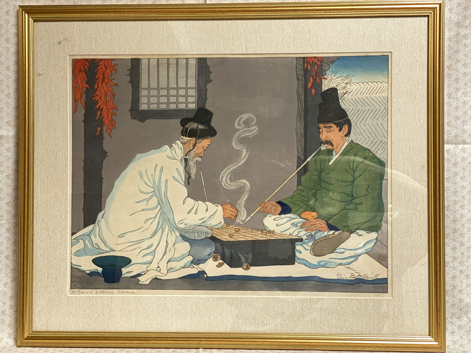 Japanese Wood Block Print - Elizabeth Keith: print by site 17" wide 12.5", korean man, framed