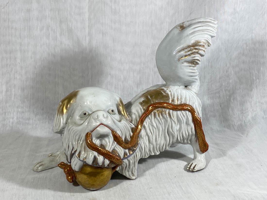 Japanese Porcelain Model of Shishi: meiji period, japanese porcelain model of shishi, 12"wide 9"ht
