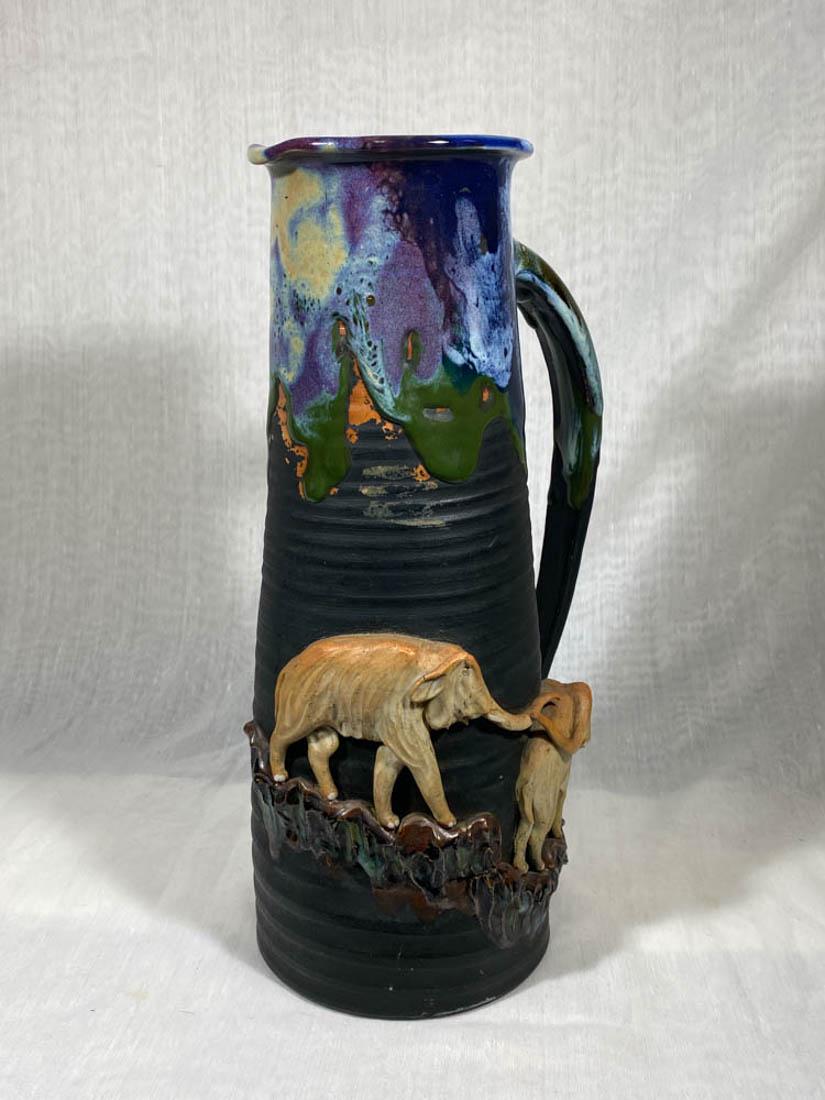 Japanese Sumidagawa Porcelain Pitcher - Elephane: 19th cen, meiji period, japanese sumidagawa porcelain pitcher with elephane scene, 12"ht