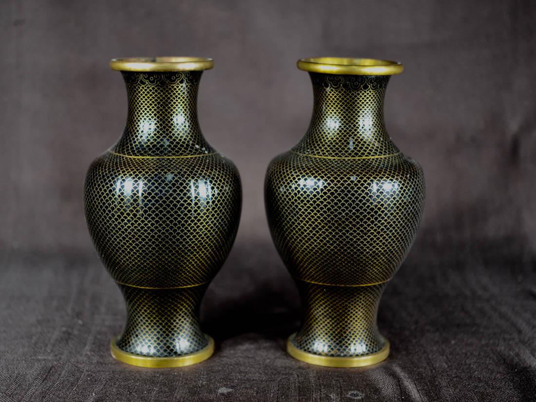 Pair Chinese Fish Scale Cloisonne Vase (1 of 5)