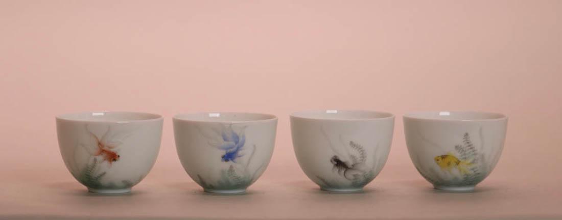 Four Chinese Porcelain Cups with Goldfish (1 of 6)