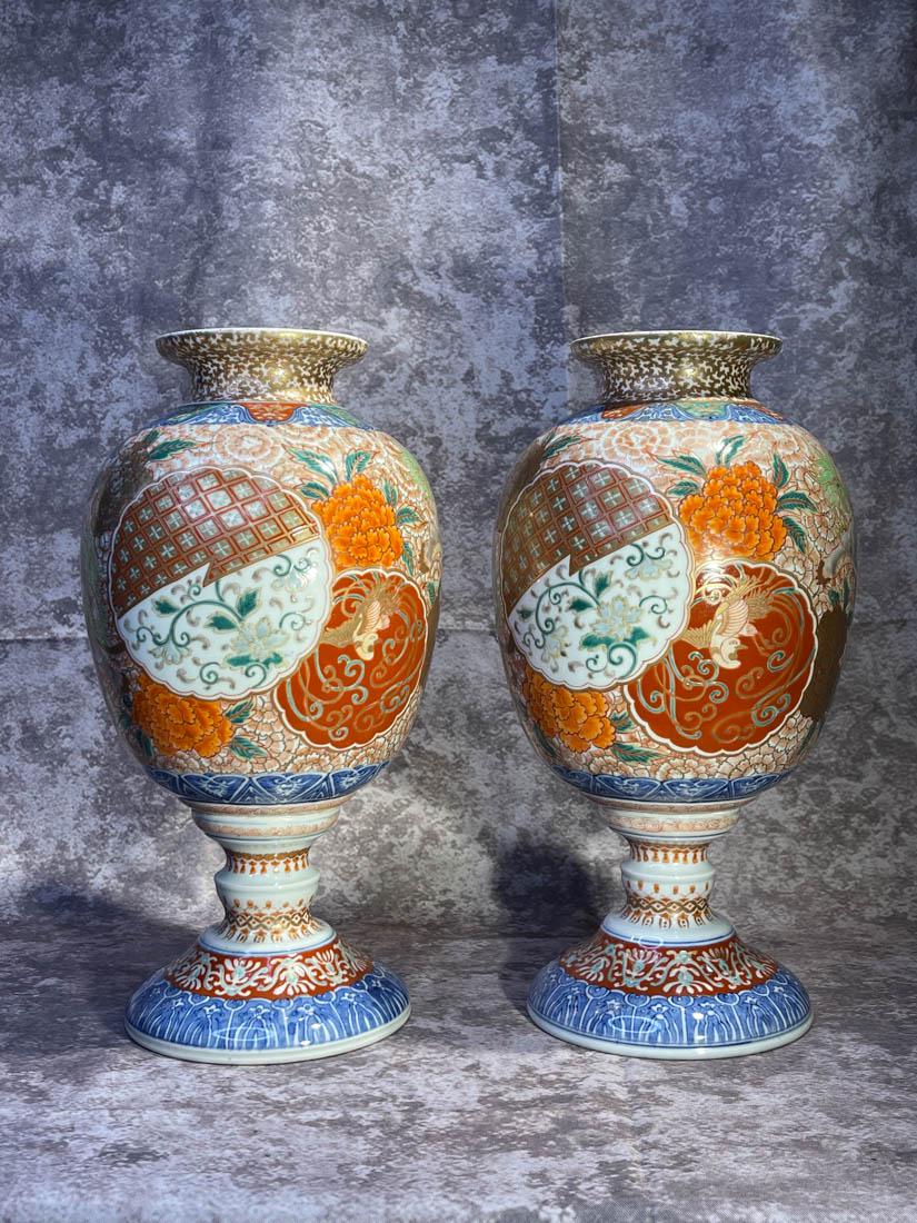 Pair Japanese Imari Porcelain Vases (1 of 6)