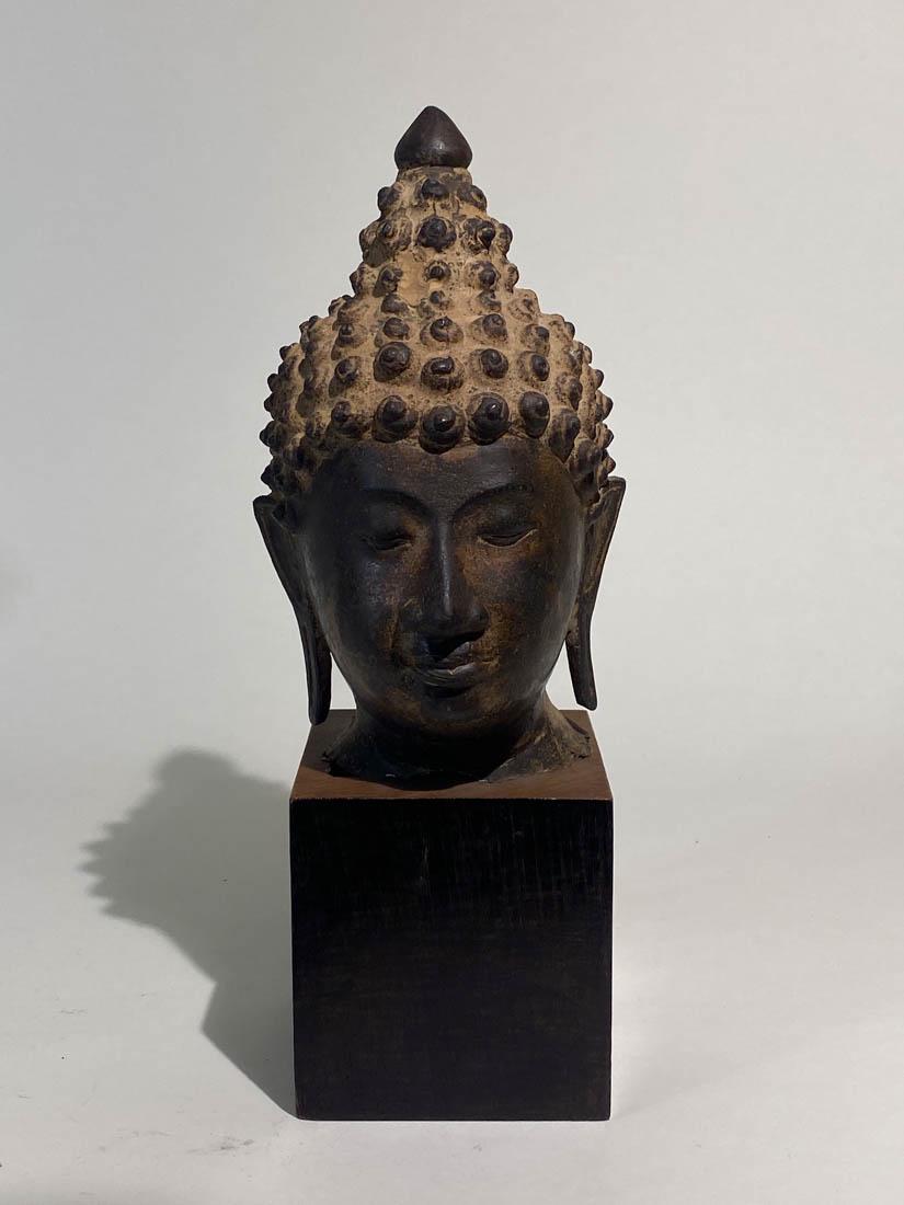Antique Thai Bronze Buddha Head on Base (1 of 7)