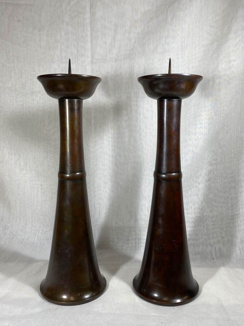 Pair Japanese Bronze Candle Holder - 1930's (1 of 11)