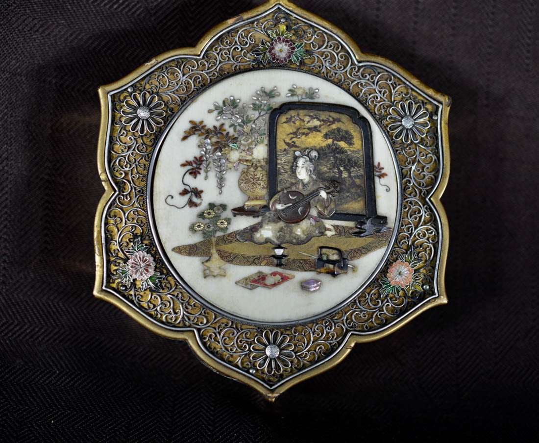 Japanese Lacquer Box with Inlays and Silver Enamle (1 of 10)