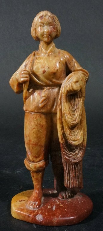 Chinese Carved Soapstone Woman: Of culture revolution subject. 20th century. Measures 6.5" in height.