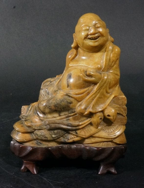Chinese Soapstone Carving of Buddha: 19th century. Measures 7" in height.