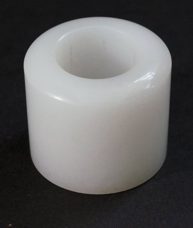 Chinese White Jade Archer Ring with Poem: Fine Chinese jade archer ring with poem inscription. 18/19th century. 1"H. From a private East Coast collection.