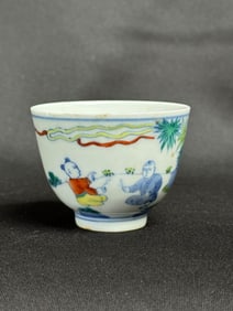 Chinese Doucai Cup w Boy Scenes