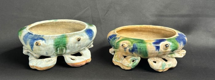 Two Chinese Chiwan Kiln Ceramic Planters Crab Shape