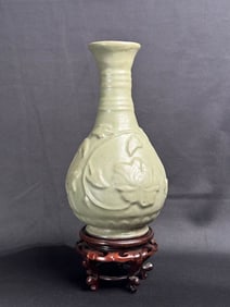 Antique Korean Celadon Porcelain Vase on Stand