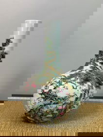 Chinese Famille Rose Porcelain Vase with Blue Enamle