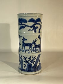 Chinese Blue White Porcelain Vase - Deer and Crane