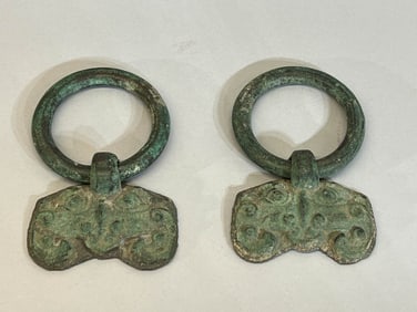 Chinese Warring State Bronze Mask with Ring