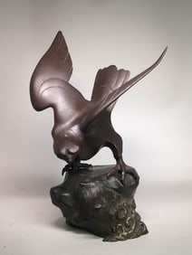 Japanese Bronze Eagle on Rock