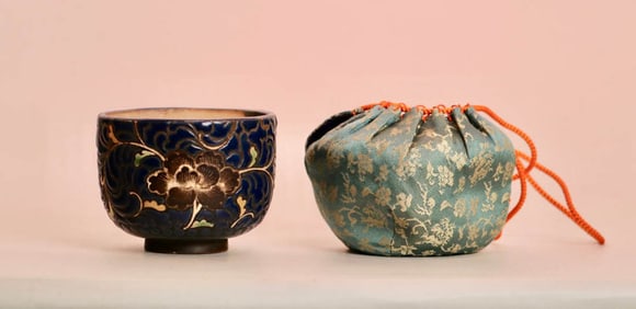 Japanese Edo Period Tea Bowl with Silk Pouch