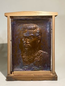 Japanese Galzed Terracotta Sculpture Plauqe of Meiji Emperor