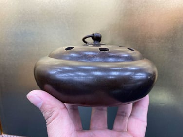 Chinese Bronze Covered Censer - Bat Scene