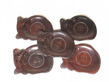 Japanese Wood teacup Coaster - Cats