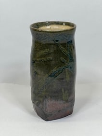 Japanese Square Studio Pottery Vase - bamboo Motiif
