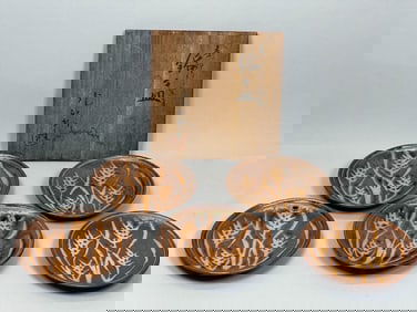 Japanese Studio Pottery Dish with Original box - Set of Five