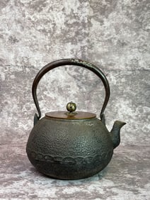 Japanese Iron Teapot with Silver Inlay