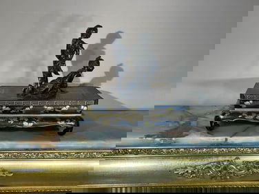 Japanese Meiji Bronze Wresler Group on Lacquer Stand