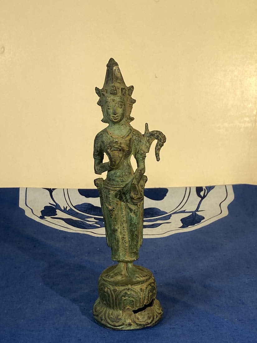 Southeast Asian Java Bronze Standing Buddha: southeast asian bronze diety, possibly java, 8.5"ht