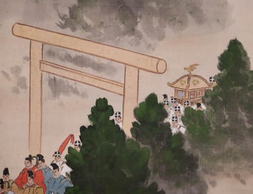 Japanese Scroll Painting on Silk - Parade