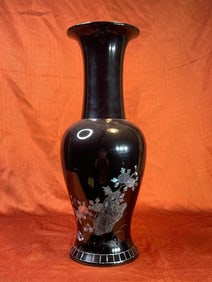 Chinese Lacquer Vase with Mother Pearl Inlay