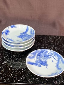 Japanese Arita Porcelain Blue White Dishes - Pheonix