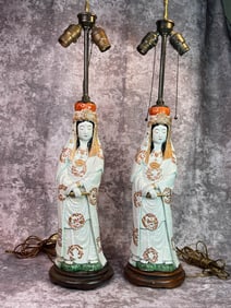 Pair Japanese Kutani Porcelain Kuanyin