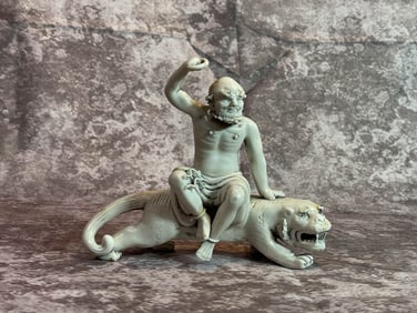 Chinese Blanc de Chine Porcelain Lohan on Tiger
