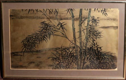 Chinese Painting of Bamboo on Gold Paper - Albert Gallatin Estate
