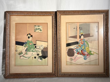 Pair Japanese Woodblock Prints - Beiji