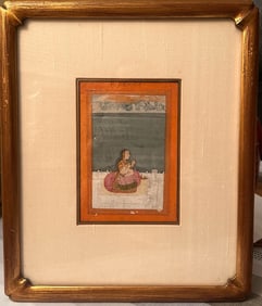 Antique Indian Portrait Painting - Girl Seated Praying