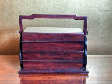 Chinese Stacked Wood Scholar Traveling Box with Handle