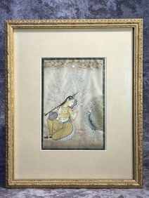 Indian Mughul Painting - Nude with Peacock