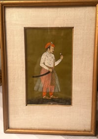Antique Indian Portrait Painting - Prince Holding a Flower