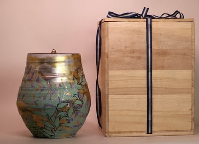 Japanese Kutani Jar with Gold and Silver Floral Décor