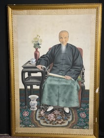 Chinese Water Color of an Elder sitting on Chair