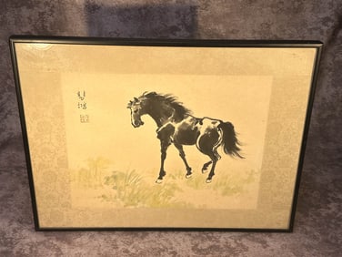 Chinese Horse Painting in Frame