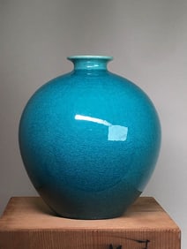 Japanese Peacock Blue Vase
