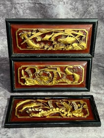 Chinese Carved Wood Panel - Group of Three